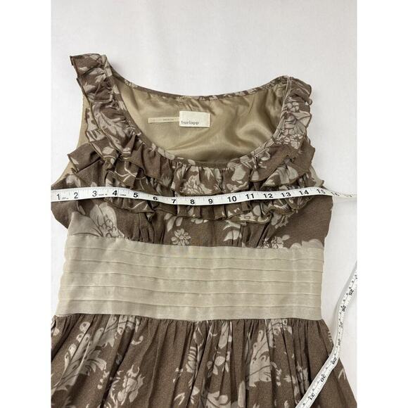 Anthropologie Burlapp Cottagecore Neutral Floral Print Dress Ruffle Scoop Small - Picture 5 of 11